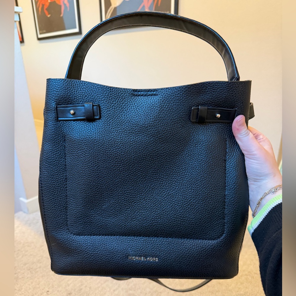 Michael Kors Addison Medium Pebbled Leather Bucket Bag - handle and strap - Picture 6 of 10